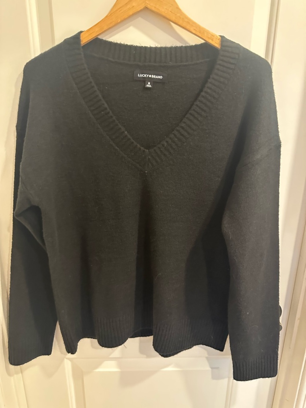 Lucky Brand Black V-Neck Oversized Pullover Sweater size Med